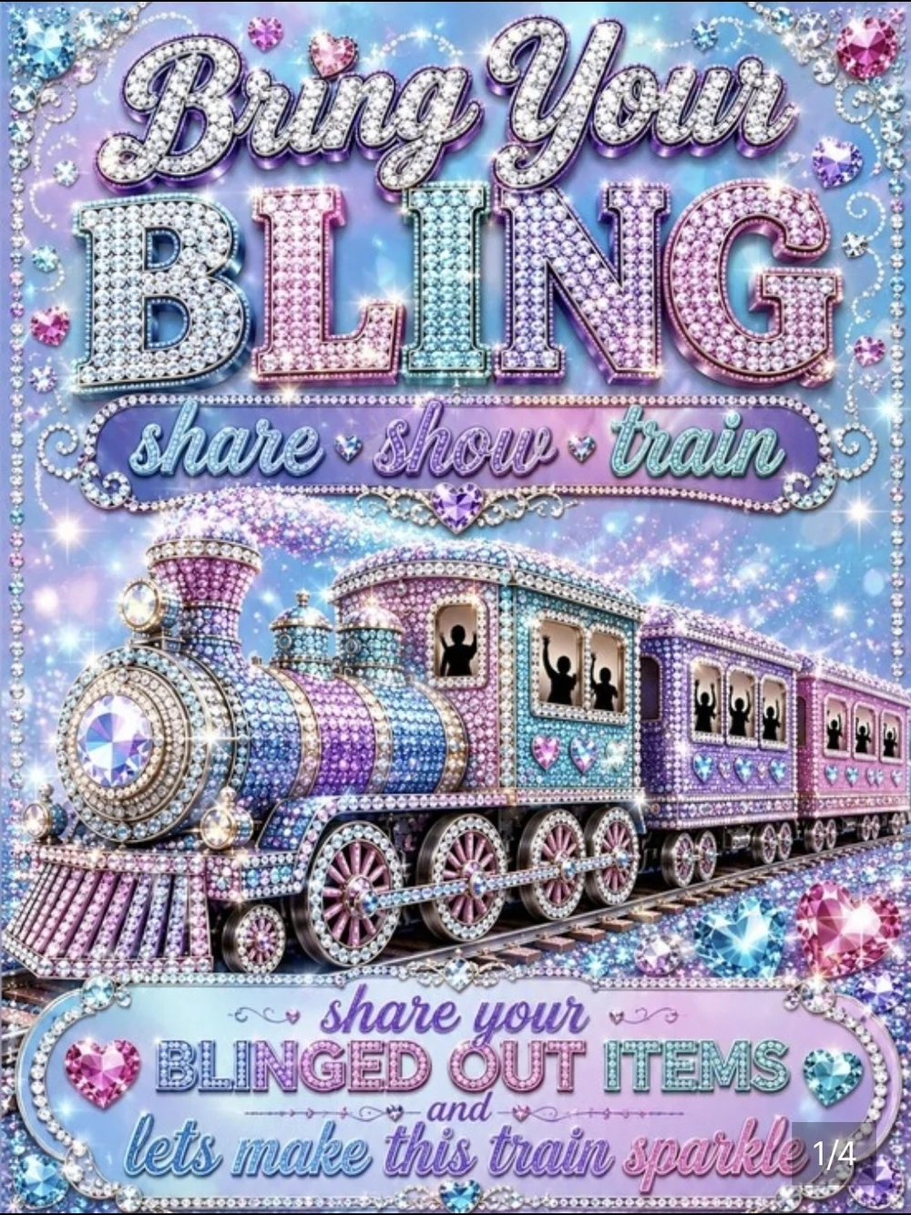 Bring Your Bling Train Party Poster - Pink & Blue Sparkle